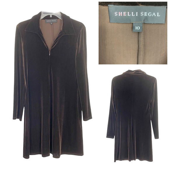 Vintage 1990's Shelli Segal Brown Velvet Zip Neck Skater Mini Dress Grunge Punk - Picture 1 of 6